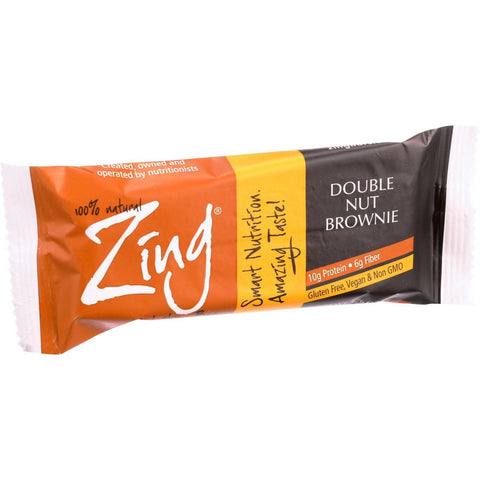 Zing Bars Nutrition Bar - Double Nut Brownie - 1.76 oz Bars - Case of 12