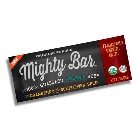 Organic Prairie Grass Fed Beef Mighty Bar - Cranberry and Sunflower Seeds - Case of 12 - 1oz Bars